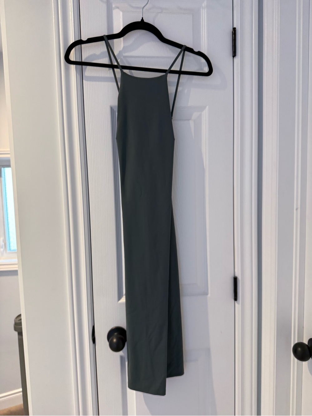 Dynamite Dark Sage Backless Slip Dress with Spaghetti Straps